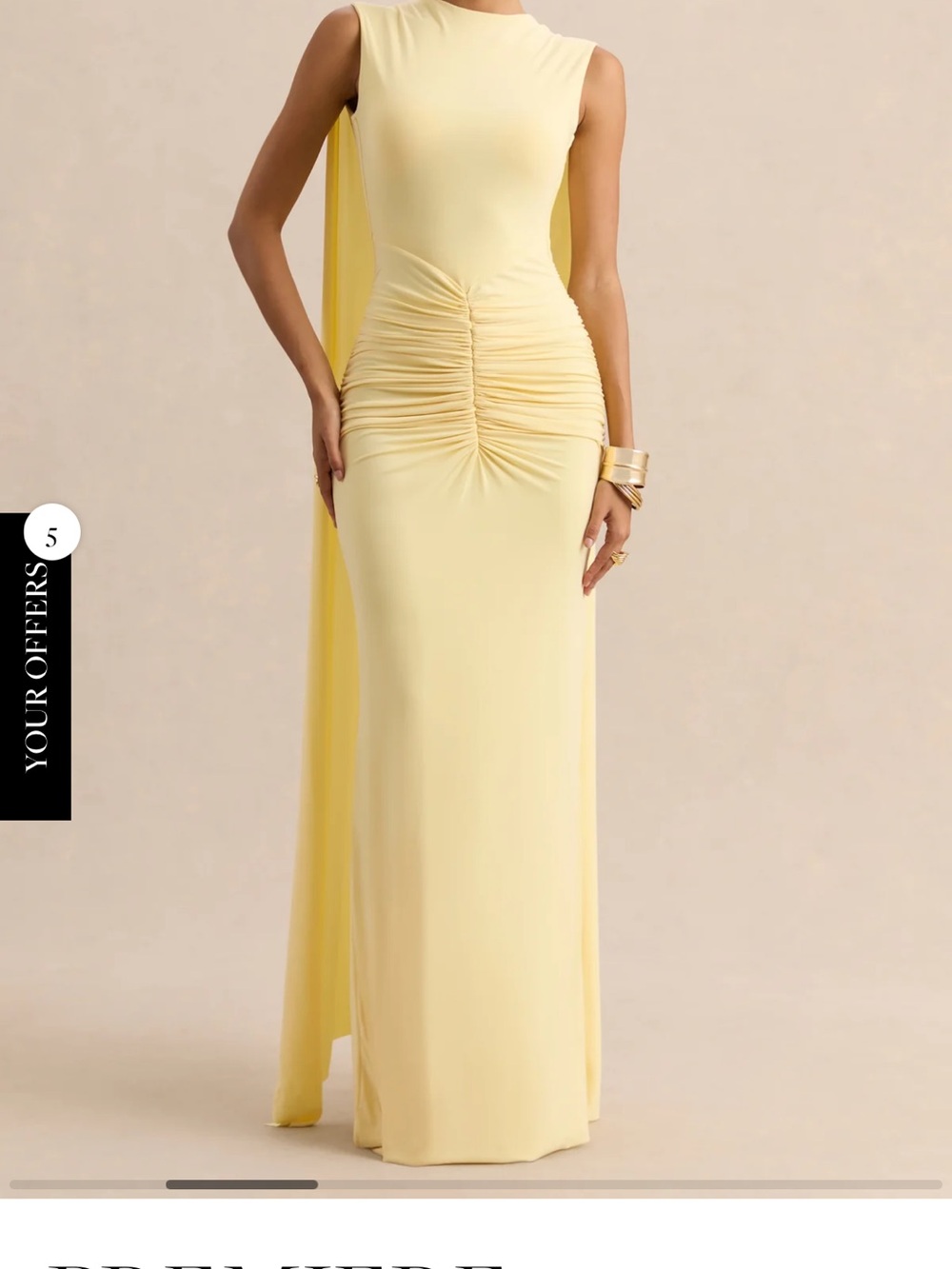 Backless Draped Evening Gown in Soft Yellow - Picture 2 of 6